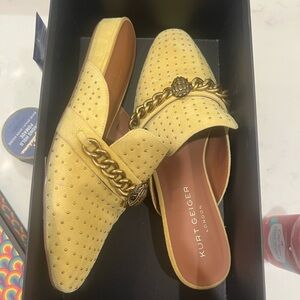 Kurt Geiger Yellow Slip-On Shoes with Gold Chain